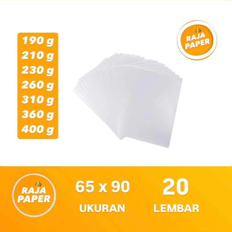 Jual Kertas Art Carton Ukuran PLANO 65 Cm x 90 Cm 20 Lembar 190 210 230 ...