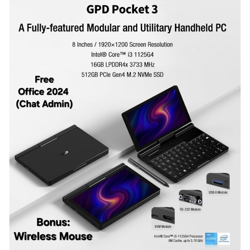 Jual GPD Pocket 3 2025 Intel Core i3-1125G 16/512GB 8