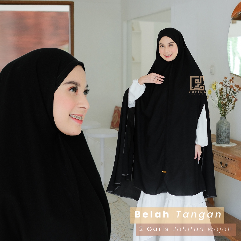 Khimar Handsplit Jetblack Nonpad by Yufina L/XL/XXL