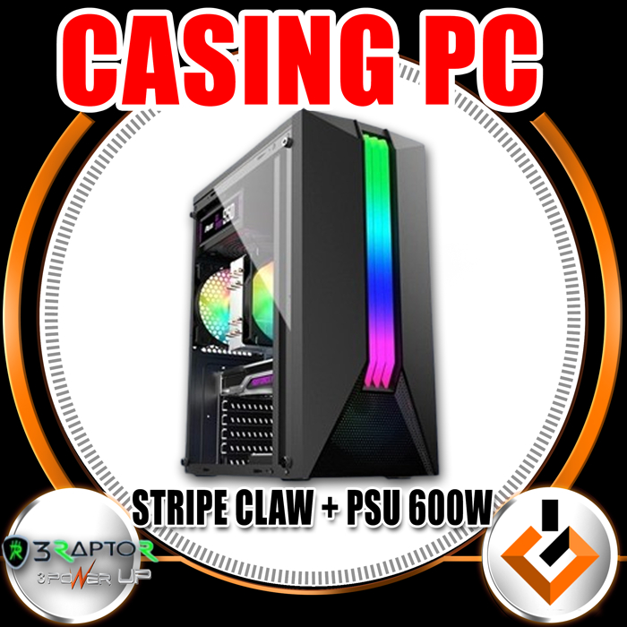 Jual Casing Pc Komputer Raptor Stripe Claw include PSU 500W / Case PC ...