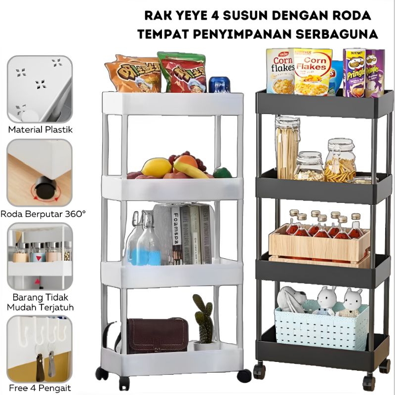 Jual Rak Yeye 4 Susun Dengan Roda / Troli Persegi Plastik Tempat ...