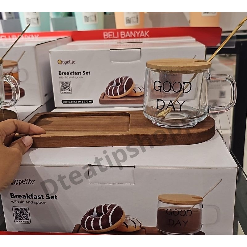 Jual Informa breakfast set Nero || mug coffe + tray kayu + sendok ...