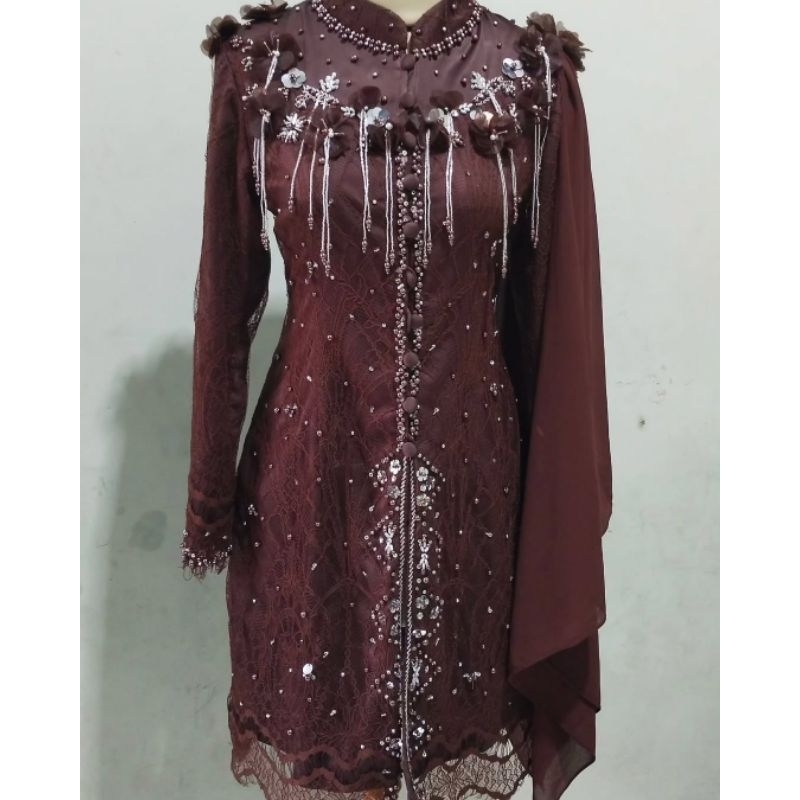 Jual kebaya chantily bunga rumbai coklat - kebaya wisuda tunangan pesta ...