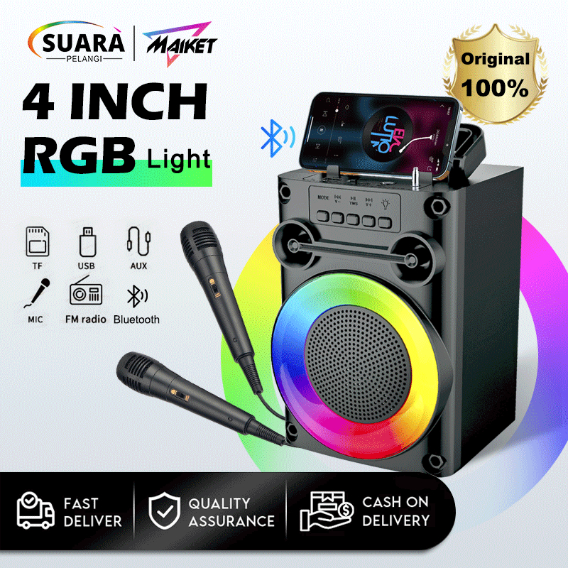 【PRO BASS】MAIKET Speaker Bluetooth Karaoke Protable Super Bass with MIC  Polytron Besar Original Mini Wireless Musik Box Full Bass Salon Aktif BT