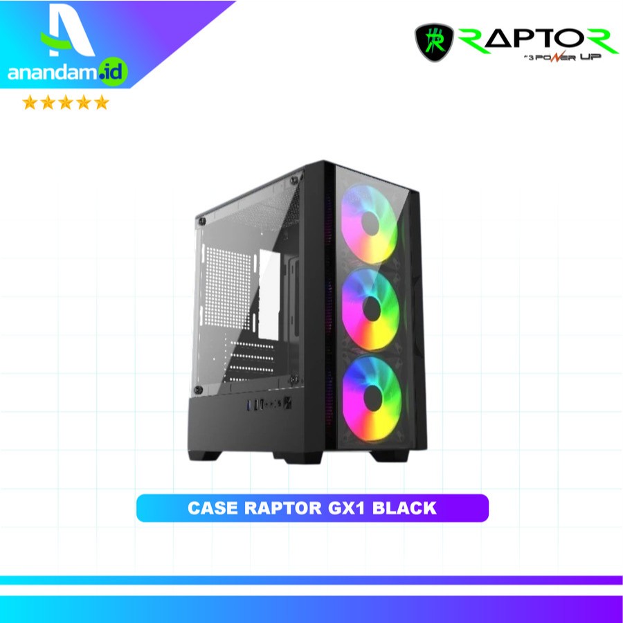 Jual PC CASE RAPTOR GX1 BLACK (3FAN) MATX | Shopee Indonesia