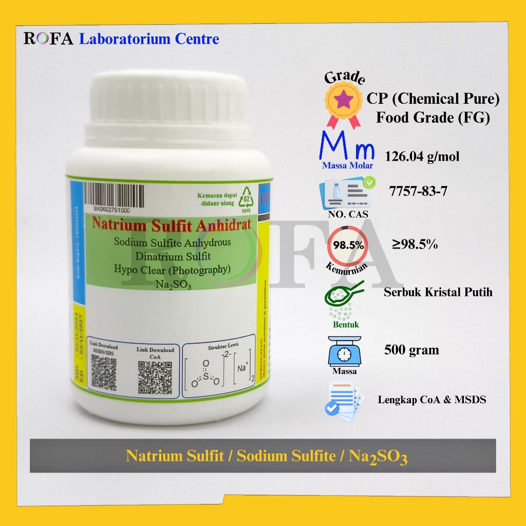 Jual ROFA Natrium Sulfit Anhidrat/ Sodium Sulfite Anhydrous / Na2SO3 CP ...
