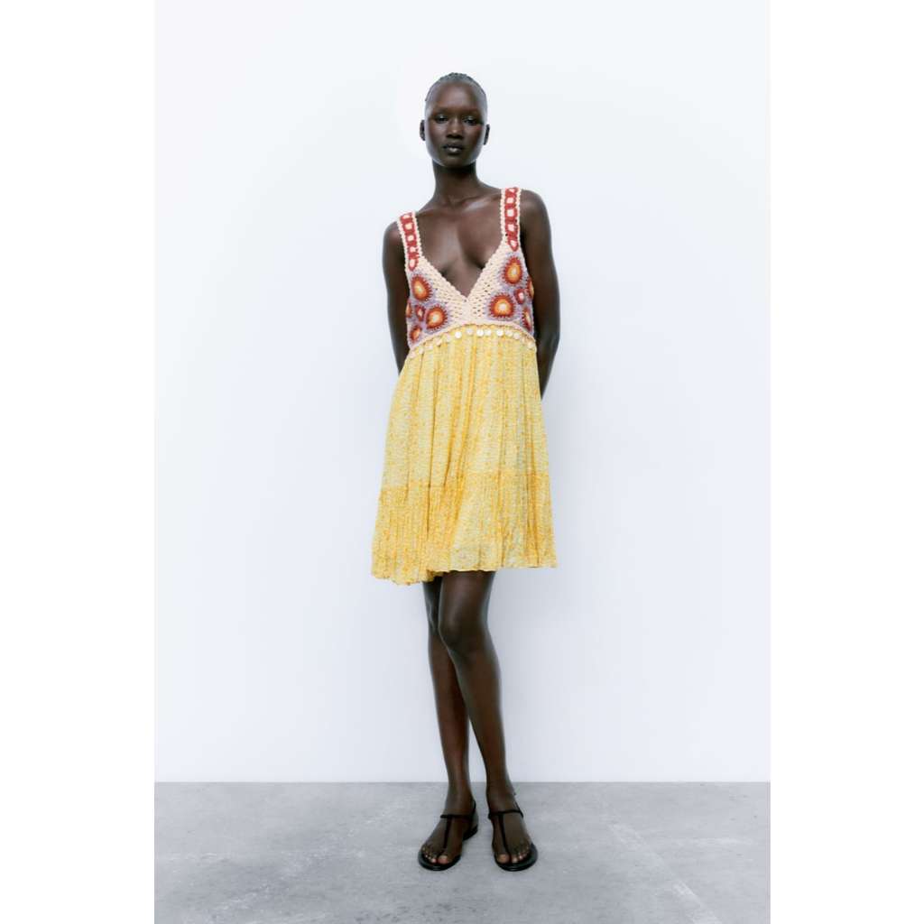 zara limited edition crochet dress NWT ZARA $229 Short Crocheted Knit Dress Limited Edition Ecru 0021/112 Size  S, M