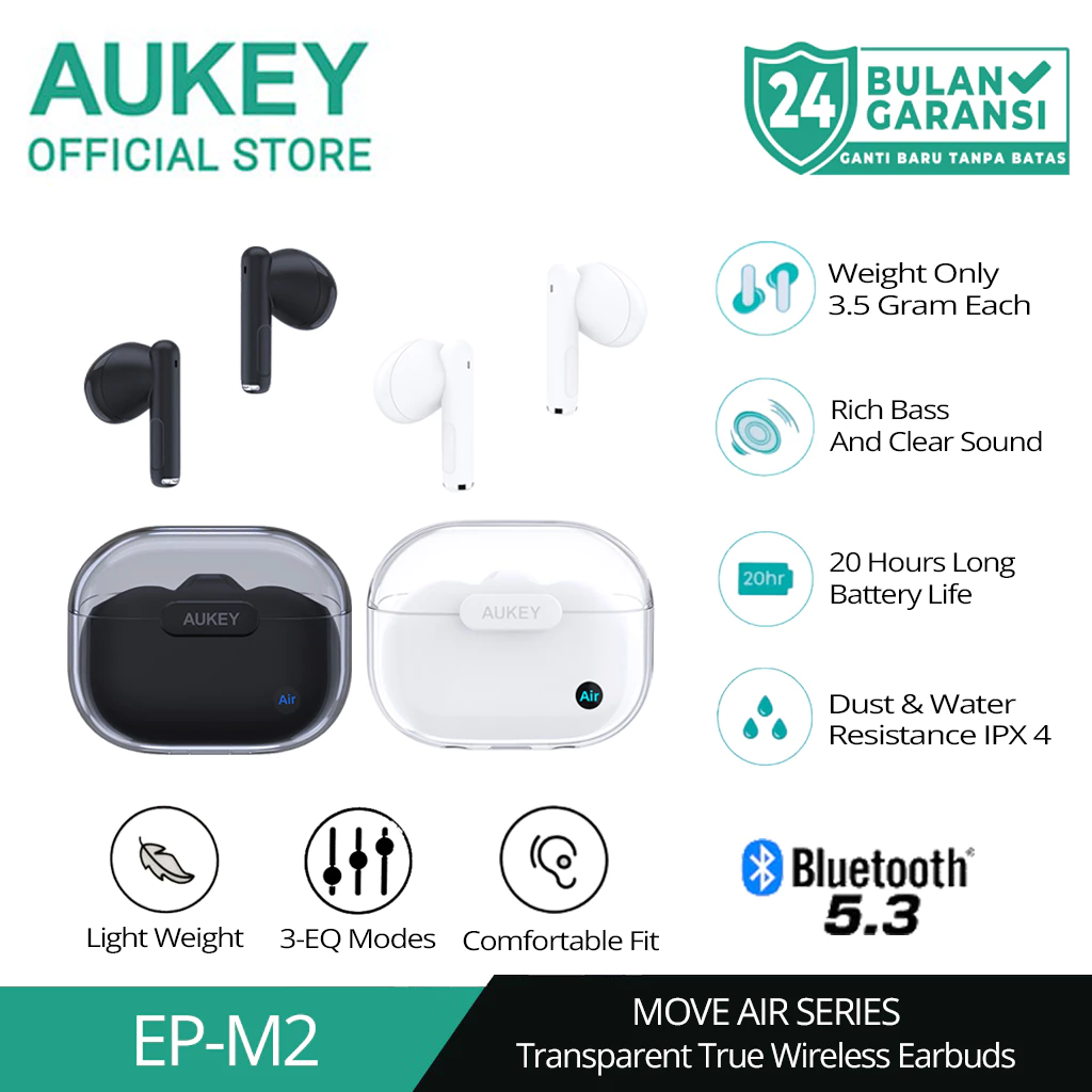 [FS] AUKEY TWS Bluetooth 5.3 True Wireless Earbuds IPX4 Water Proof EP-M2
