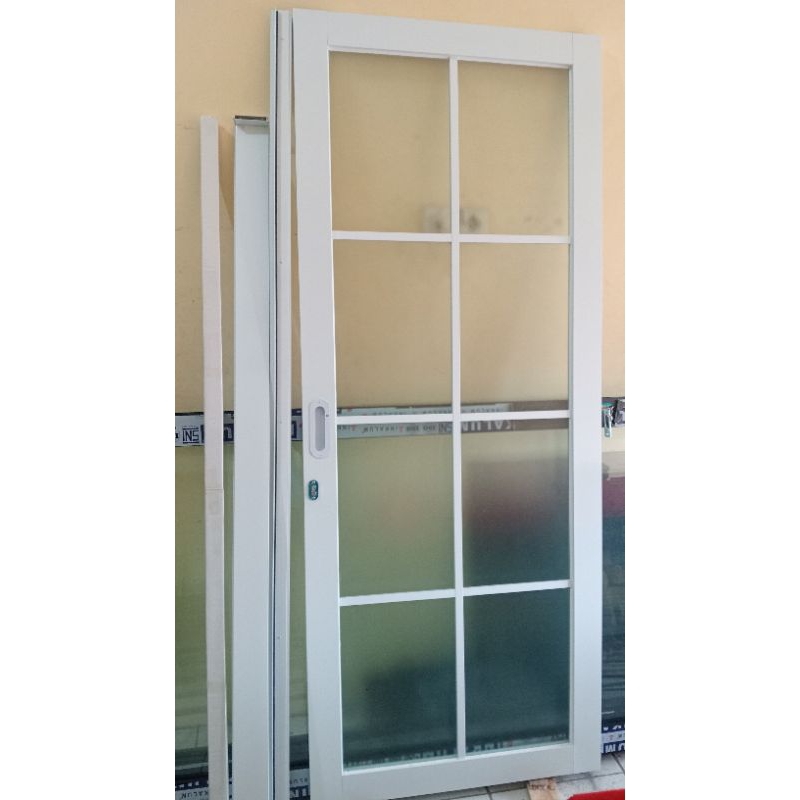 Jual pintu alumunium geser + kaca 5mm bening, riben, blur. + Lis orname ...