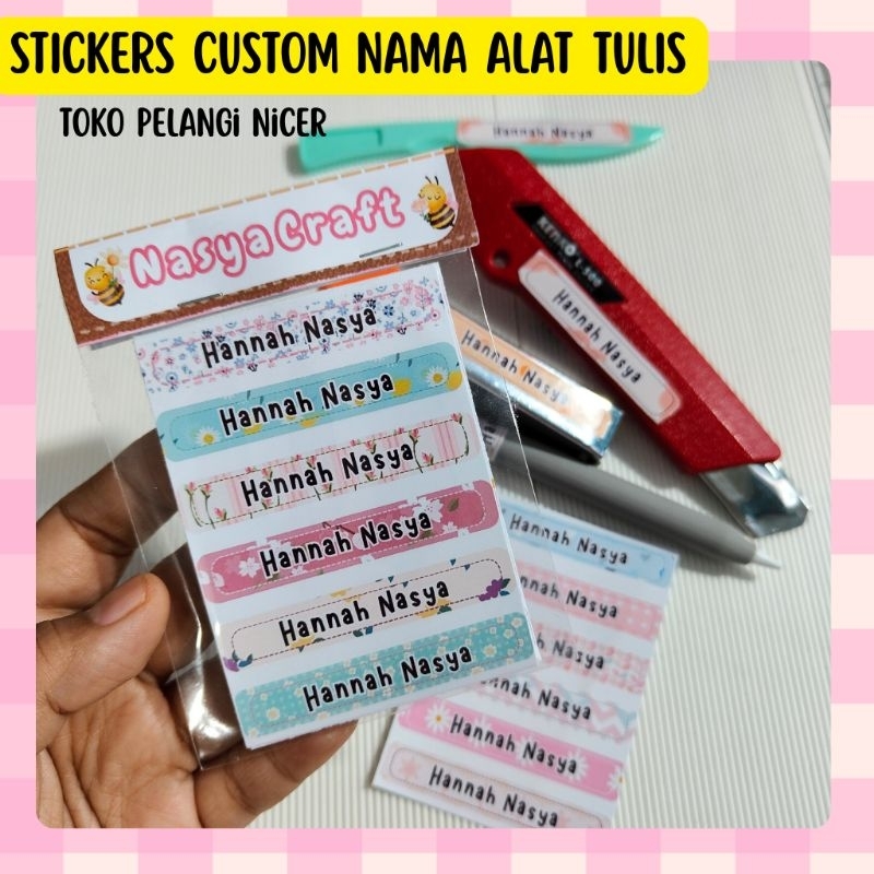 Jual Sticker Custom Nama Motif Bunga -Sticker Alat Tulis Anti Tertukar ...