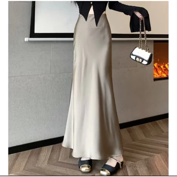HoneyStore Rok Wanita Satin Premium Rok Satin Silk Premium Rok Satin Panjang