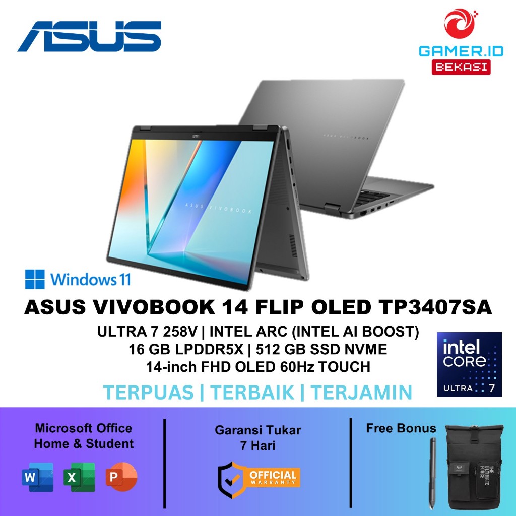 Jual ASUS VIVOBOOK 14 FLIP OLED TP3407SA ULTRA 256V 16GB 512GB