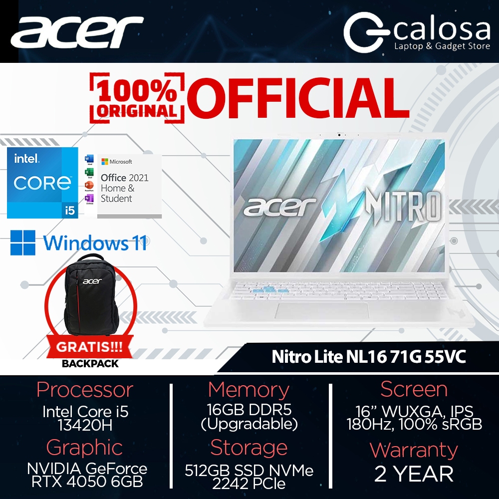 Jual Acer Nitro Lite NL16 71G 55VC i5 13420H RAM 16GB SSD 512GB RTX4050 ...