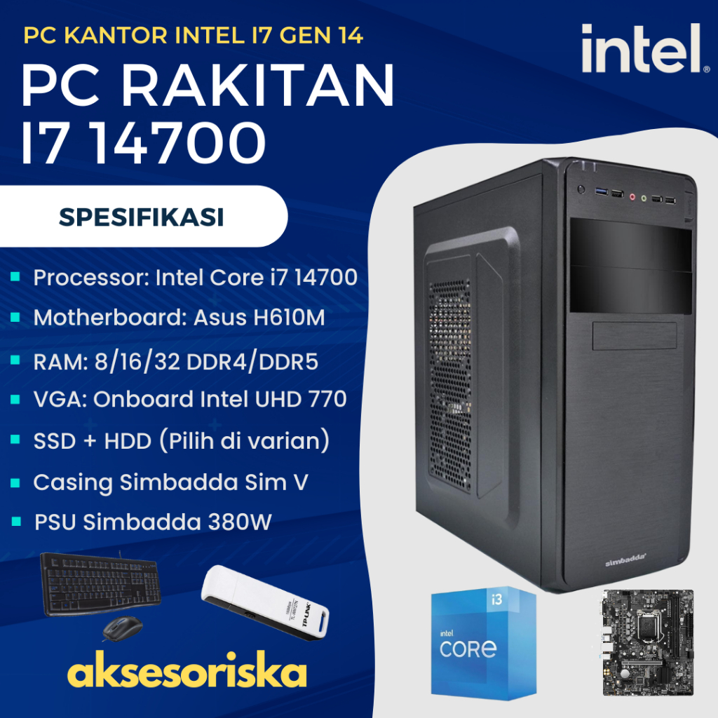 Jual Paket PC Rakitan Komputer Kantor CPU Intel Core i7 14700 Gen 14 ...