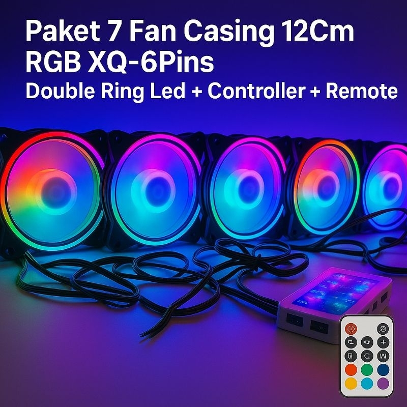 Jual Paket 7 Fan Casing 12Cm RGB XQ-6Pins Double Ring Led + Controller ...