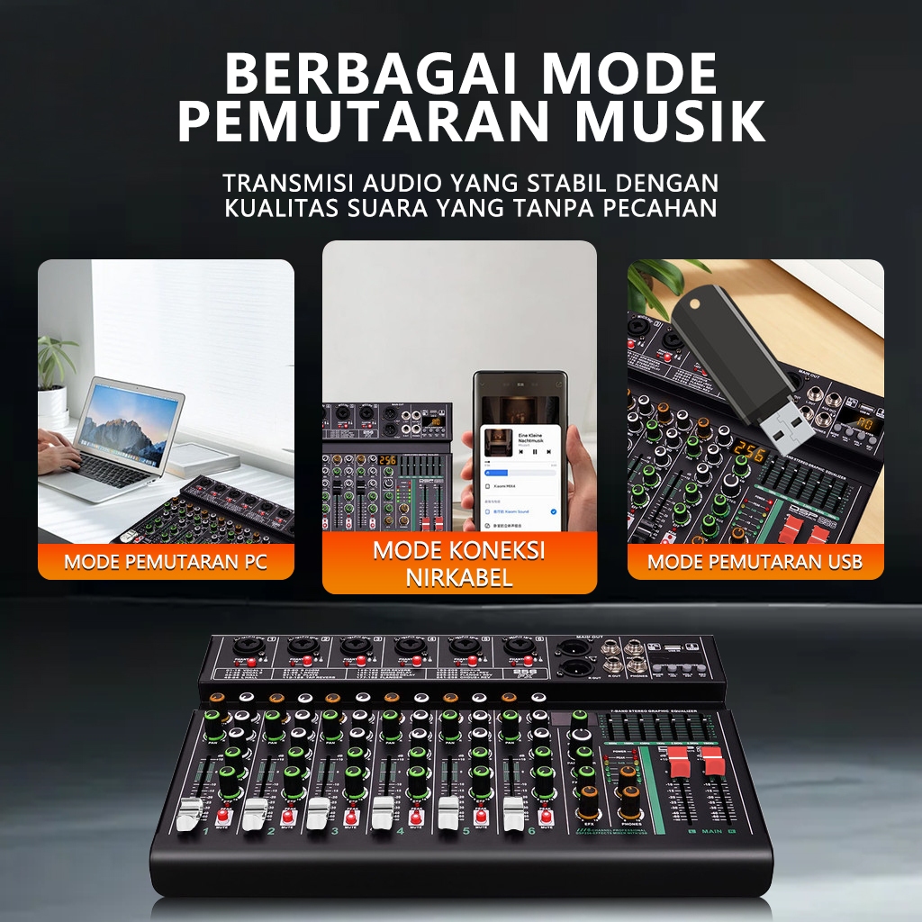 Jual 【COD】4/6 channel mixer audio/profesional misker built-in EQ efek ...
