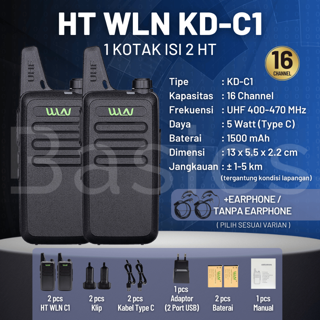 Jual 1 Dus 2 HT WLN Walkie Talkie Full Set UHF KD C1 7 Hari Garansi ...