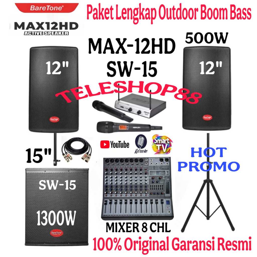 Jual Promo Paket Sound System Speaker Aktif 12 Inch Baretone MAX12HD ...