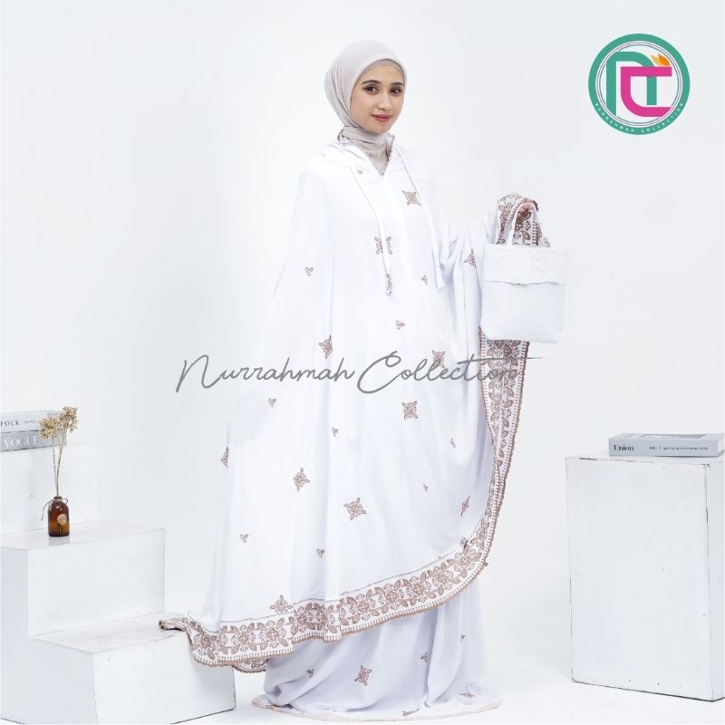 Mukena Dewasa Katun Rayon Bunga Songket Renda Bordir Cantik Resleting