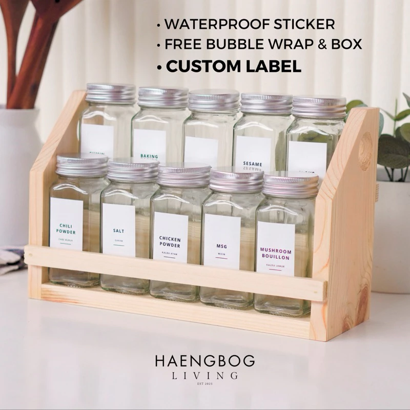 Toples Bumbu Dapur Kaca Aesthetic 120ml Lubang Kecil Besar Free Stiker Label Waterproof | Rp14.990