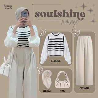 Outfit Wanita Kekinian Korean Style ( Atasan Rajut + Celana + Jilbab + Shoulder Bag ) One Set - SO49