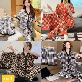 3 In 1 Baju Tidur Satin Wanita Piyama Saten Import Premium