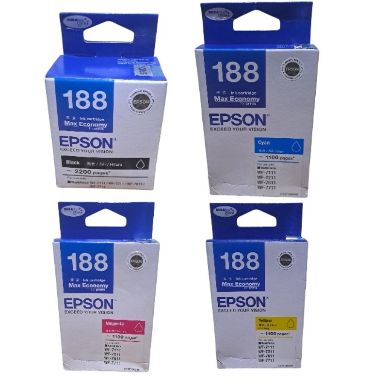 Jual PAKET TINTA CARTRIDGE EPSON 188 B.M.C.Y ORIGINAL | Shopee Indonesia