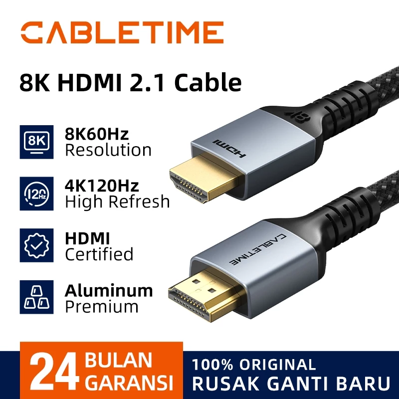 CABLETIME HDMI 2.1 8K Kabel Ultra High Speed HDR eARC HDMI Premium Series