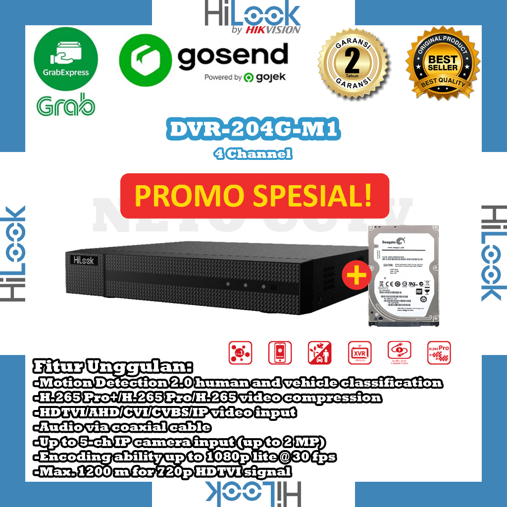 Jual DVR 4 Channel HiLook 204G-M1/T up to 5MP H.265 Support Audio ...