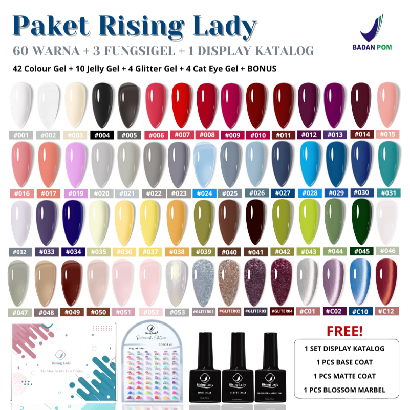Jual 【 COD 】BPOM PAKET RISING LADY KUTEK GEL UV 60 WARNA 7.3ML GEL ...