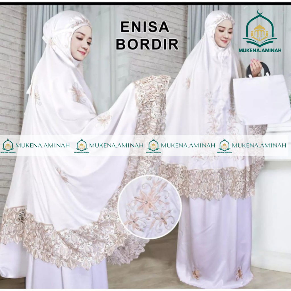 Mukena Aminah - Mukena Dewasa Renda Bordir Premium Mewah Series Enisa Luna Maya