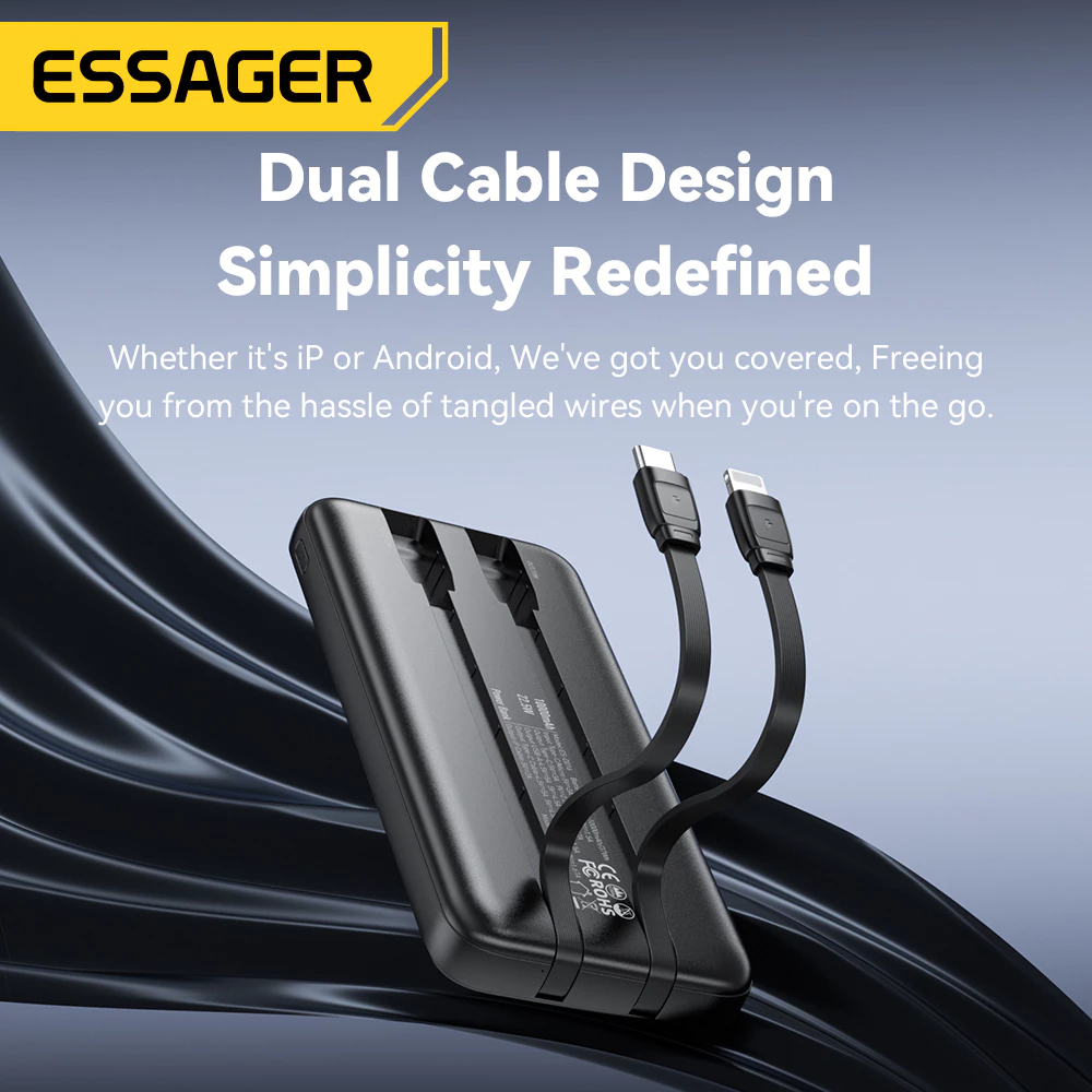 Essager 22.5W Power Bank 20000Mah Adaptor Pengisian Cepat 10000Mah dengan Kabel Data Adaptor Tipe C