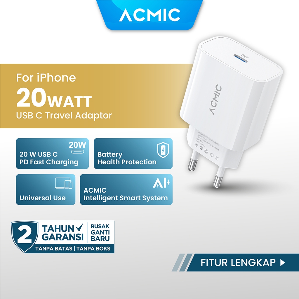 Jual ACMIC CPD20 Type C 20W Kepala Charger Fast Charging Adaptor