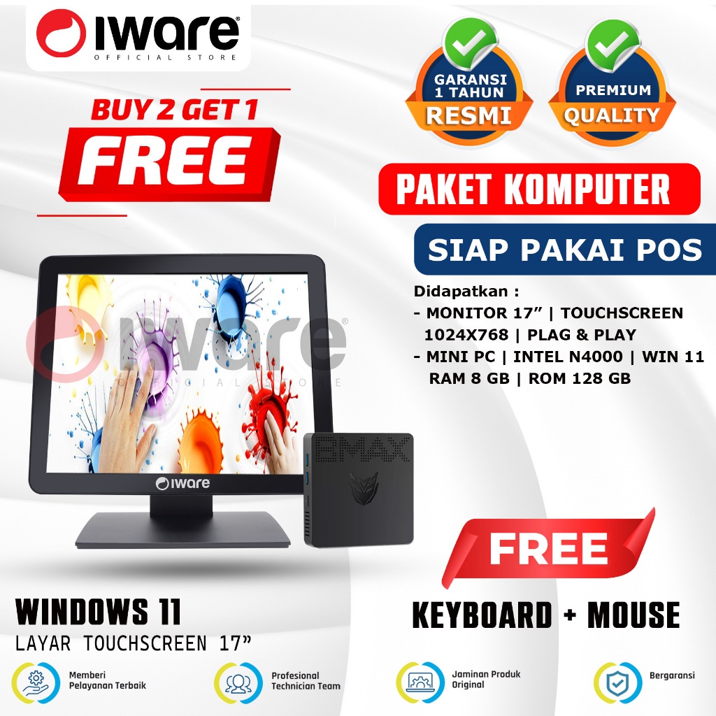 Jual Iware Paket Komputer Mini PC Bmax With Monitor Touchscreen 17 ...