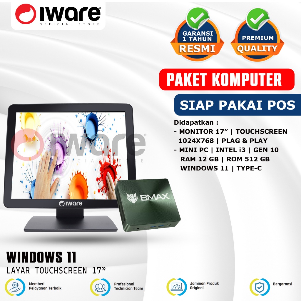 Jual Iware Paket Komputer Mini PC Bmax With Monitor Touchscreen 17 ...