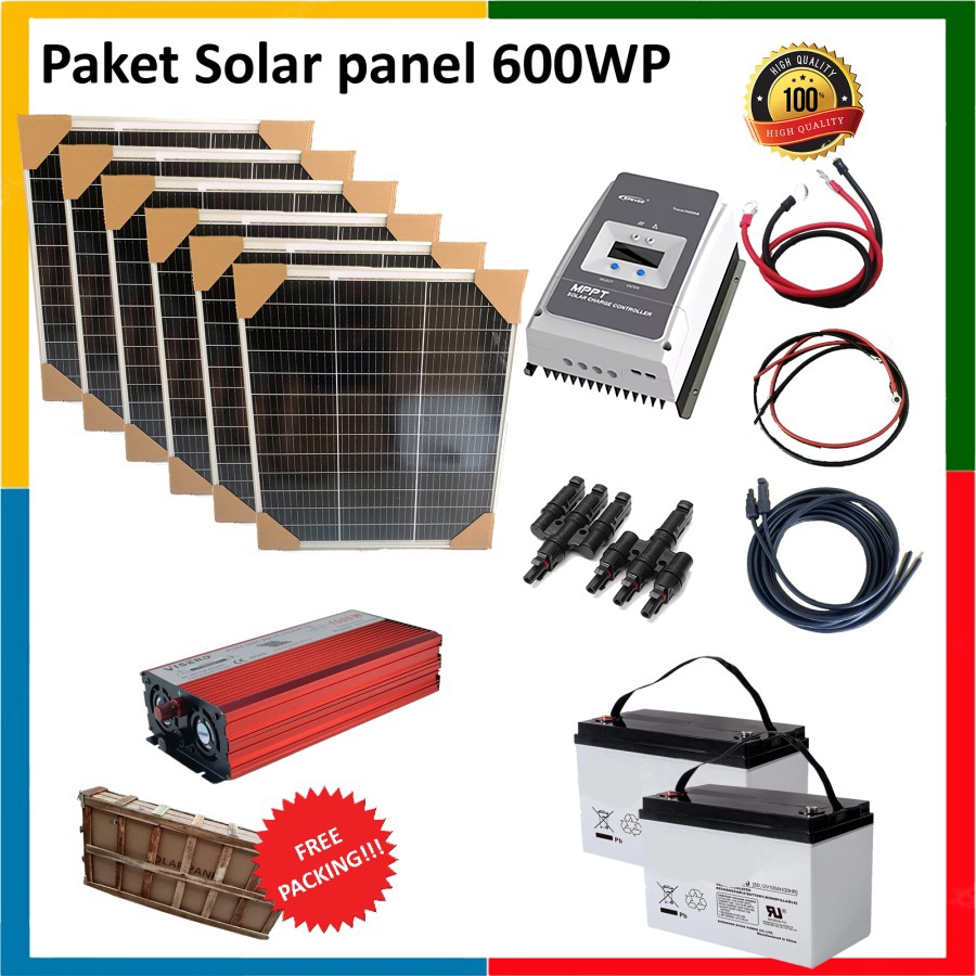 Jual Paket PLTS Solar Panel off grid 600wp MPPT PSW 200Ah Aki / Tanpa ...