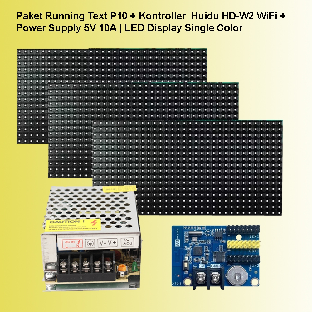 Jual Running Text P10 + Huidu HD-W2 WiFi Controller + PSU 5V 10A | LED ...
