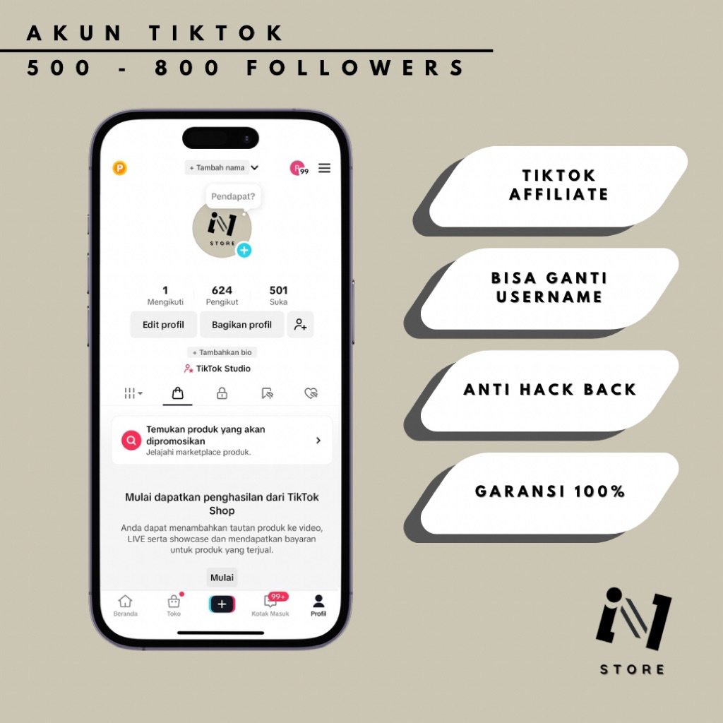 AKUN TIKTOK AFFILIATE 500-800 FOLLOWERS TIKTOK SHOP FOR…