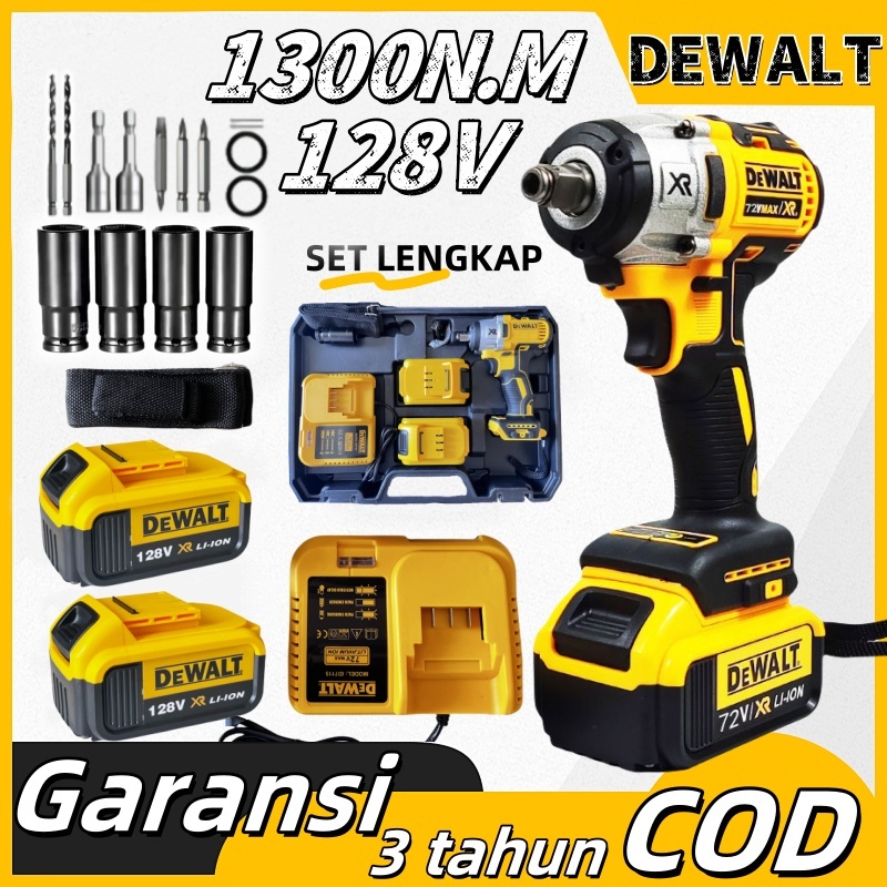 DEWALT Impact Wrench Tanpa Kabel 1300NM Cordless Impact Wrench dengan  Baterai untuk Baut Mobil Impact wrench listrik