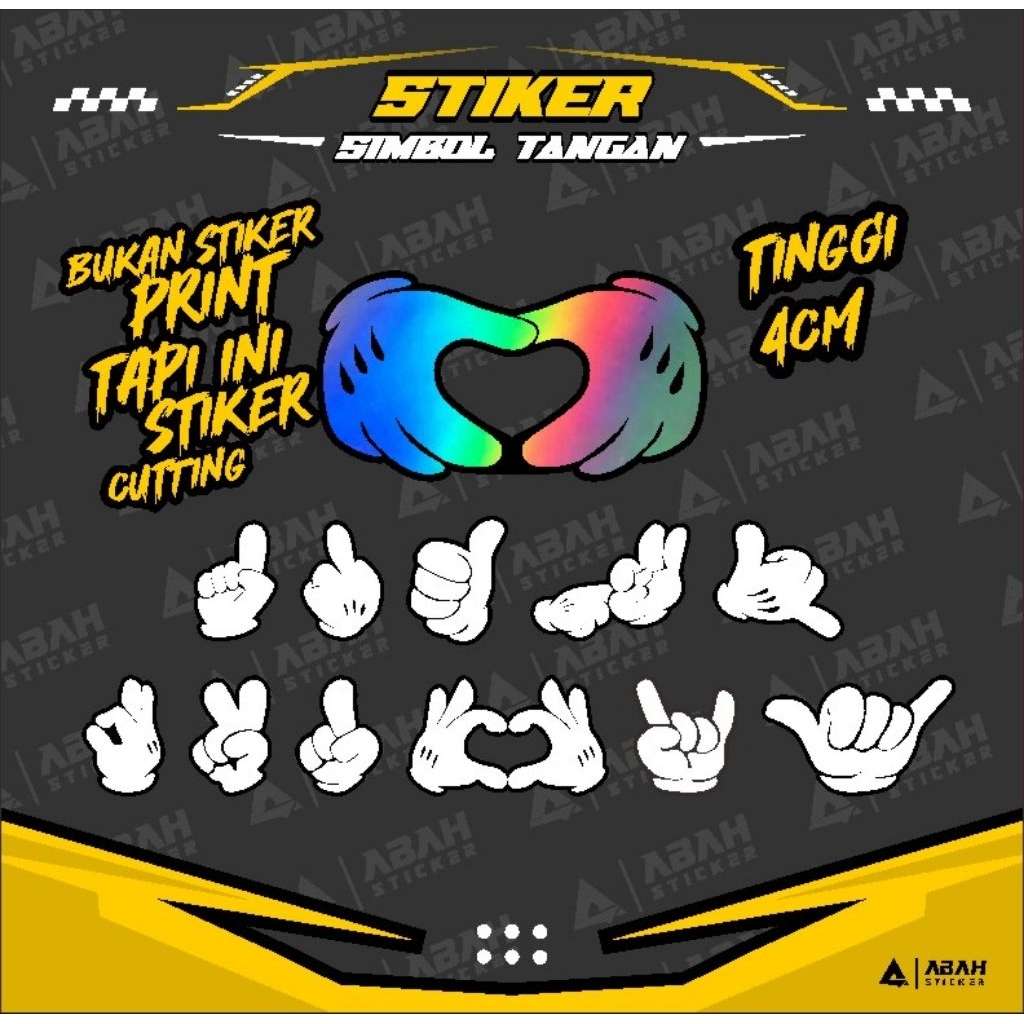 Jual stiker cutting simbol tangan, banyak pilihan motif, 2pilihan warna ...