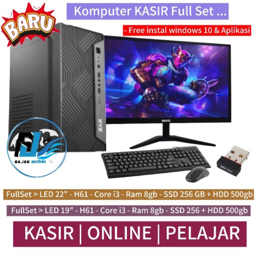 Jual PC KOMPUTER FULLSET MONITOR 22 - CPU RAKITAN CORE I3 SSD 256 ...