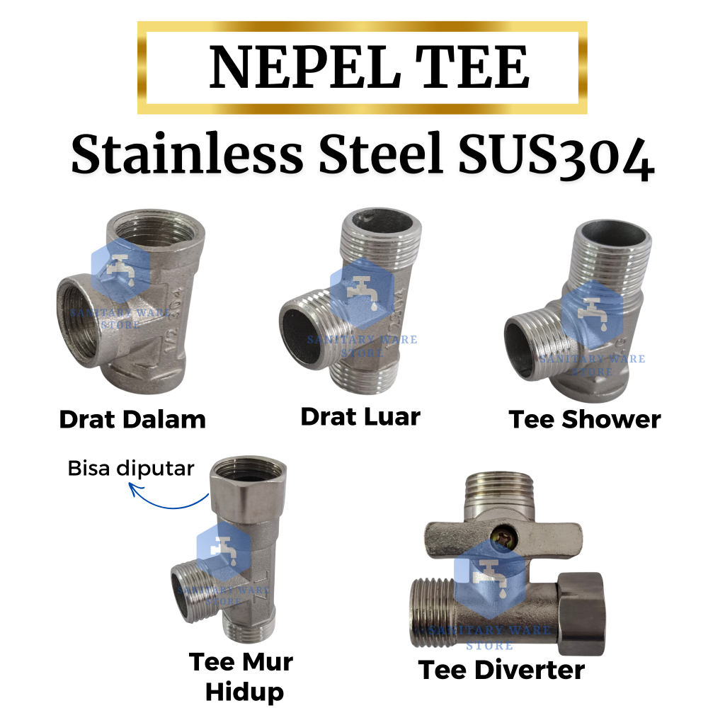 Jual Nepel T Sambungan Tee Shower Kloset Drat Luar Dalam 1/2