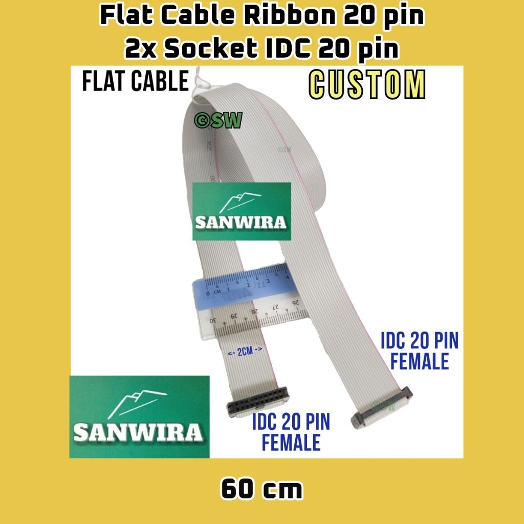 Jual Flat Cable Ribbon 20 pin to 2x Socket IDC 20 pin / Kabel Pipih ...