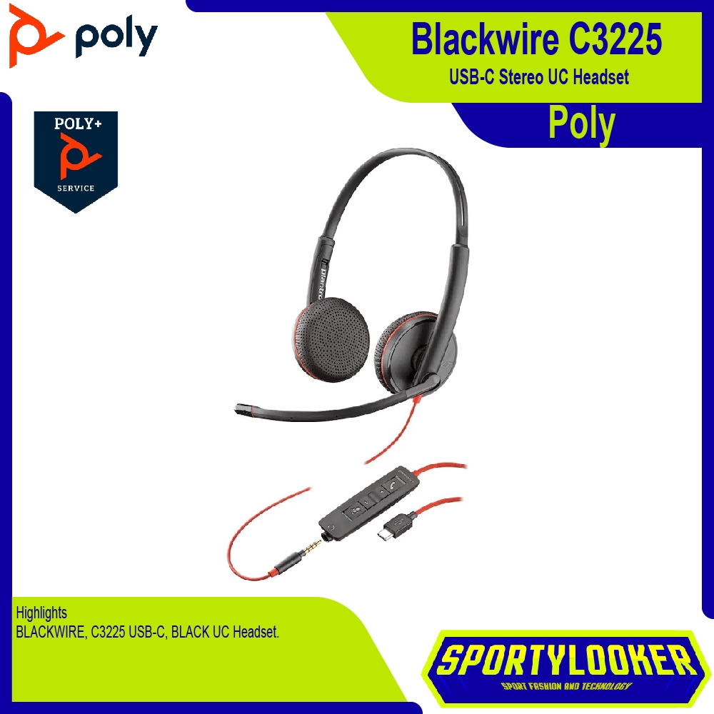 Jual HP POLY Plantronics Blackwire 3225 / C3225 USB Type C Headset ...