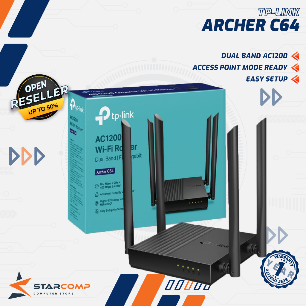 Jual TP-Link Archer C64 AC1200 Wireless MU-MIMO WiFi Router | Shopee ...