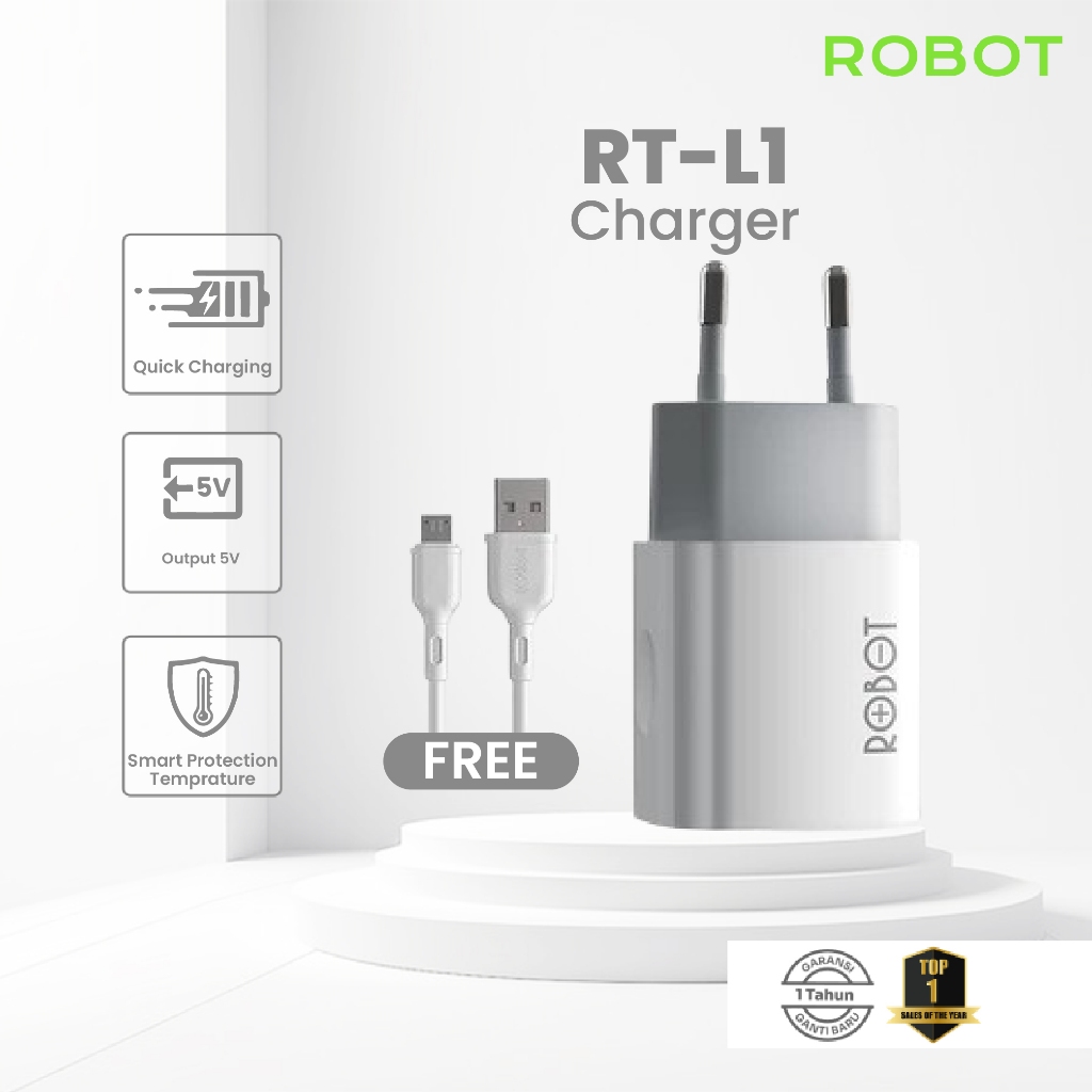 Jual ROBOT Adapter Charger Fast Charging FREE Kabel Micro USB Single ...