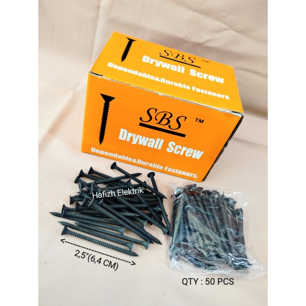 Jual Sekrup Gypsum 6 x 2½ Inci (QTY : 50 PCS) | Baut Cacing Hitam ...