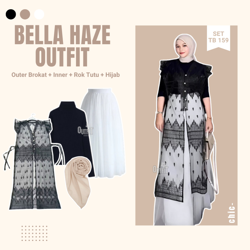 Jual Outfit Kondangan Hijab Kekinian IN (Outer Brokat Hitam