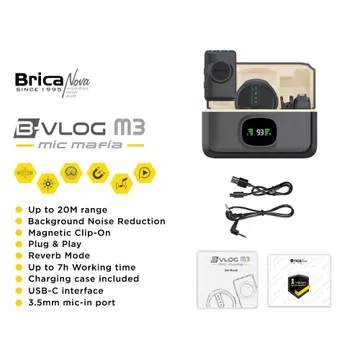 Brica B VLOG M3 Dual Magnetic Clip Wireless Microphone Clip On Mic Vlog With Charging Case BVLOG