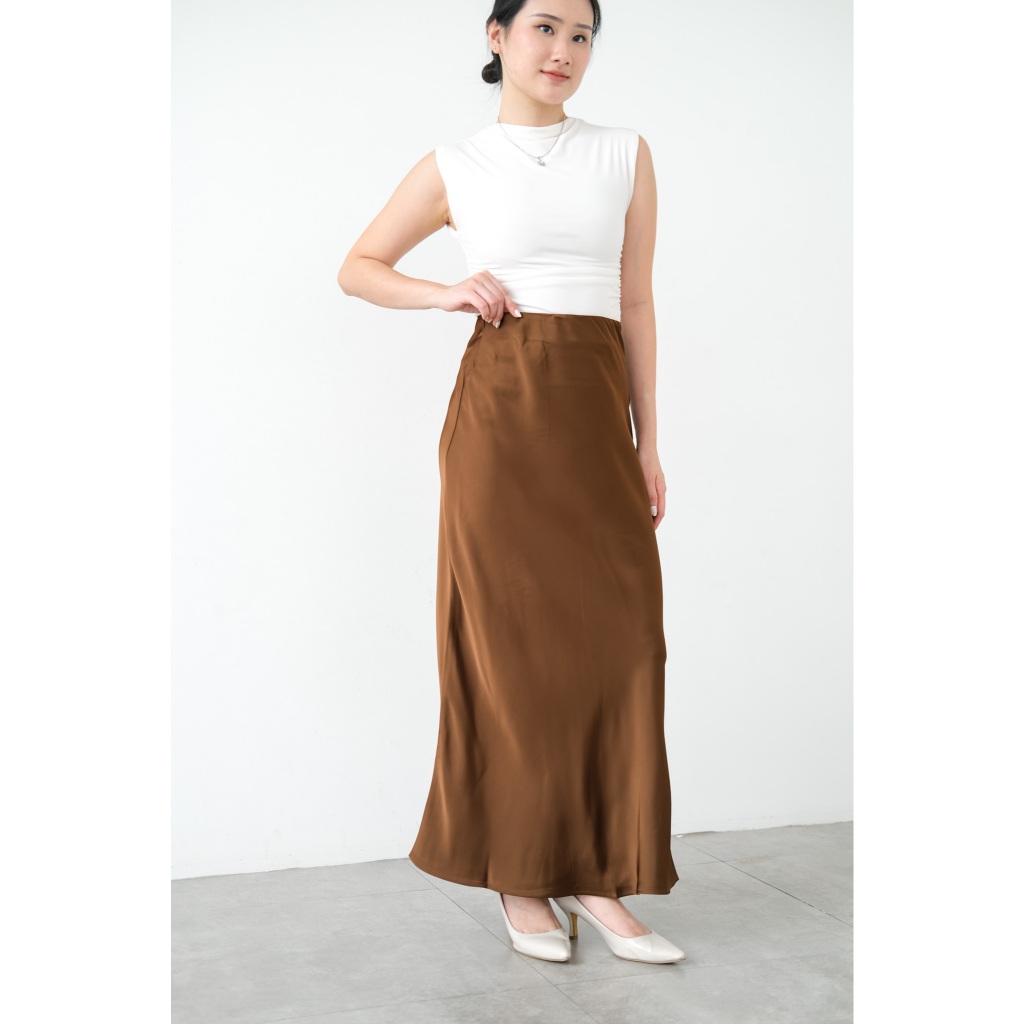 JENN ROSE Carol Premium Satin Silk Skirt Midi Lenght Rok Satin Midi